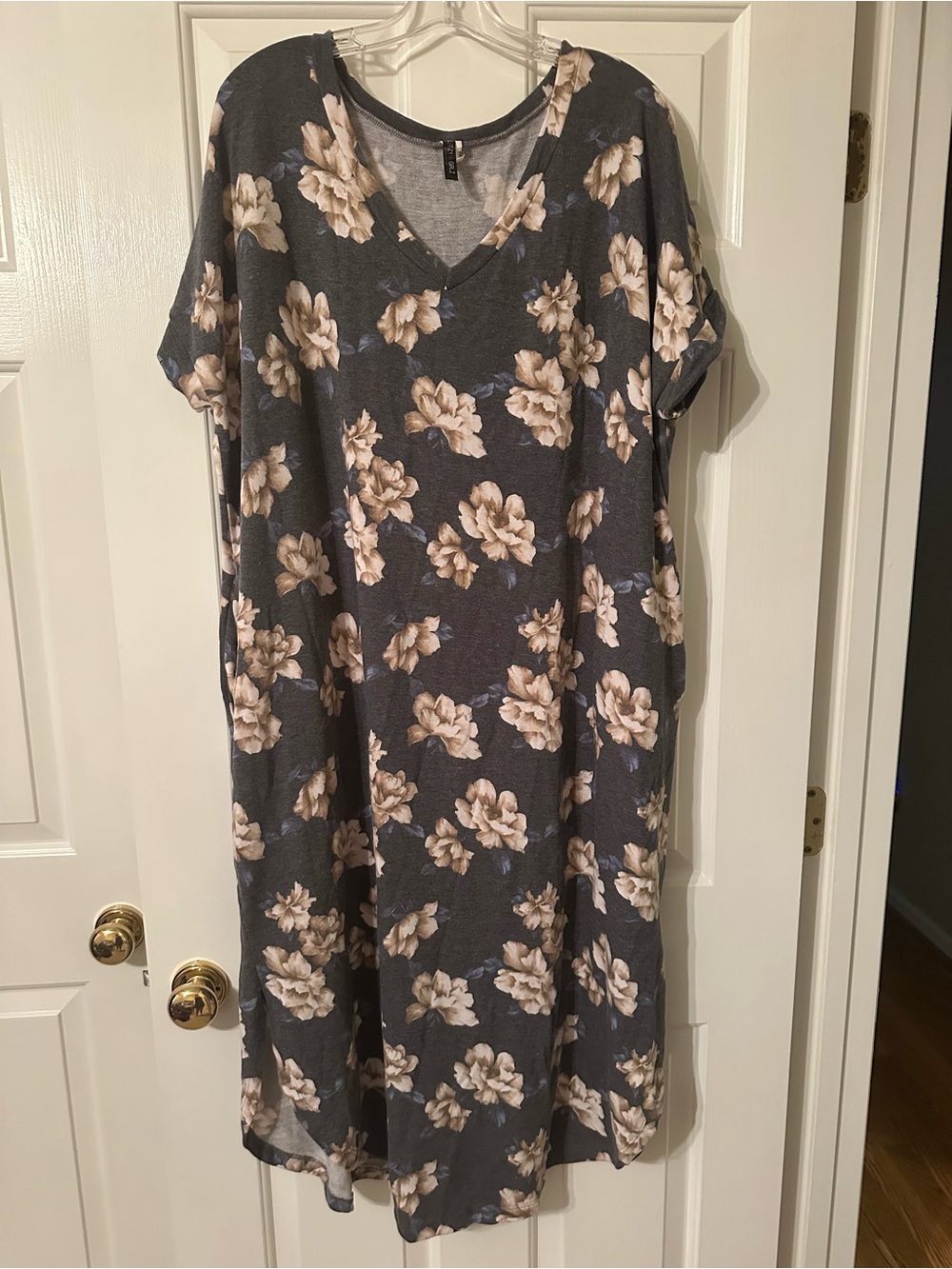 V-Neck Floral Maxi Dress in Charcoal with Cream Blooms